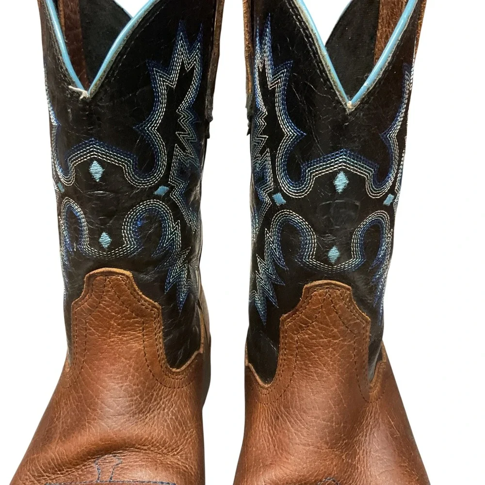 Ariat Girls' Tombstone Leather Western Square Toe Slip On Cowgirl Boots Size 5